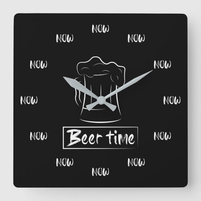 Beer Time is NOW! Square Wall Clock (Front)