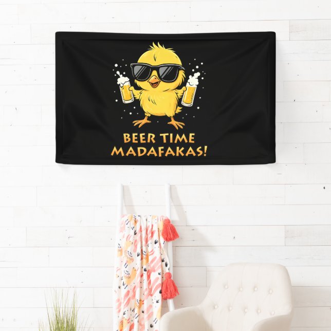 Beer Time Madafakas Funny Meme Duck Goose Retro Banner (Insitu)