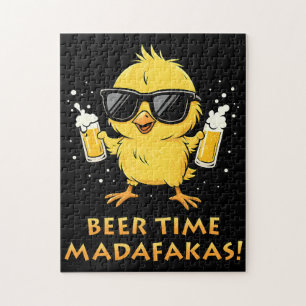 Beer Time Madafakas Funny Meme Duck Goose Retro Jigsaw Puzzle
