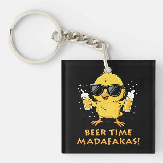 Beer Time Madafakas Funny Meme Duck Goose Retro Keychain (Front)