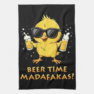 Beer Time Madafakas Funny Meme Duck Goose Retro Kitchen Towel