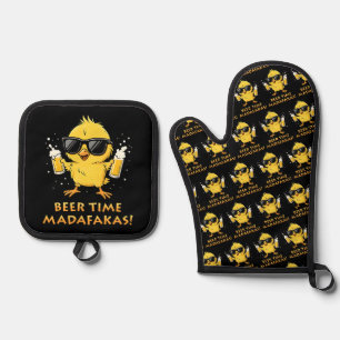Beer Time Madafakas Funny Meme Duck Goose Retro Oven Mitt & Pot Holder Set