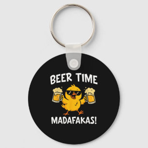 Beer Time Madafakas Funny Meme Duck With Beer Chic Keychain