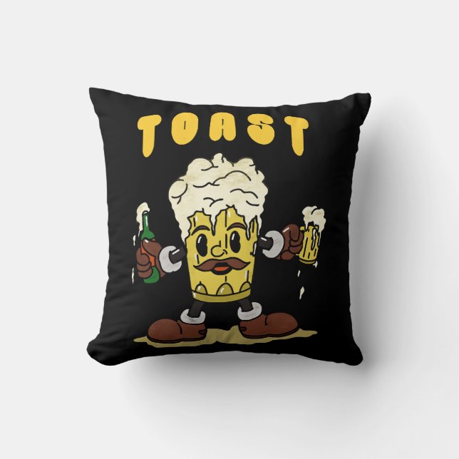 Beer Toast Mascot Throw Pillow (Front)