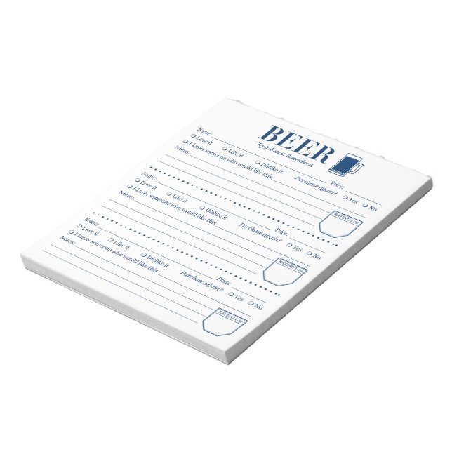 Beer Tracker, Beer Lover Drink Rating Sheet Notepad (Rotated)