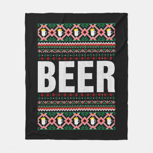 Beer Ugly Christmas Sweater Fleece Blanket (Front)