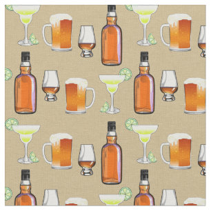 Beer Whiskey and Cocktails on Linen Fabric
