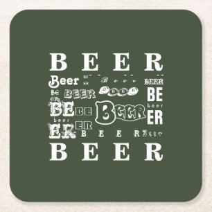 Beer-White on Green Square Paper Coaster