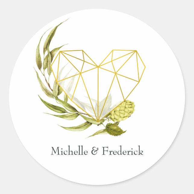 Beer Willow Greenery and Gold Geometric Classic Round Sticker (Front)