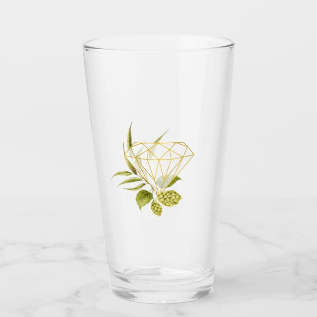 Beer Willow Greenery and Gold Geometric Diamond Glass (Front)