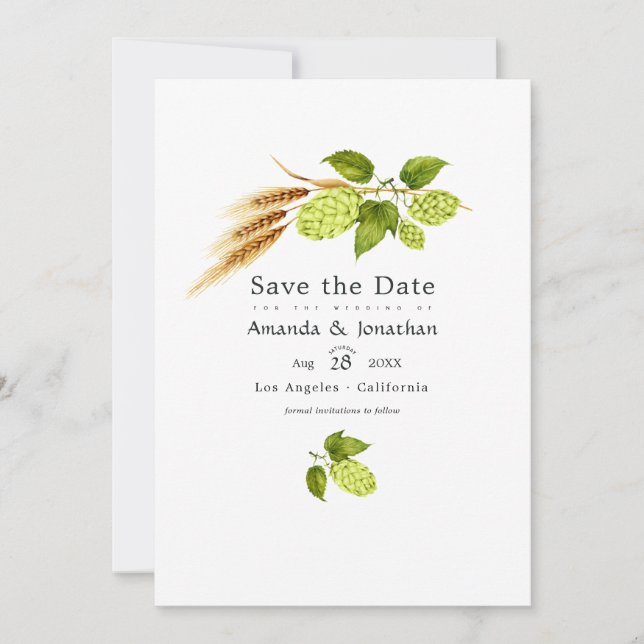Beer Willow Greenery and Gold Save The Date (Front)