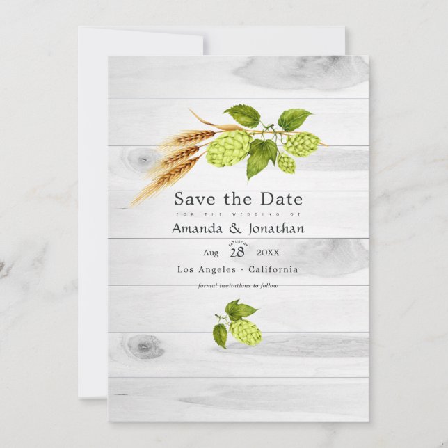 Beer Willow Greenery and Gold Save The Date (Front)