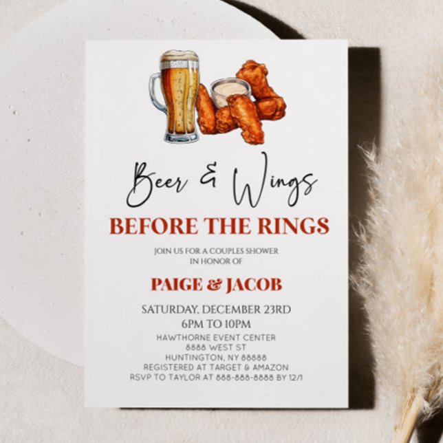 Beer & Wings Before Rings Wedding Couples Shower Invitation (Creator Uploaded)