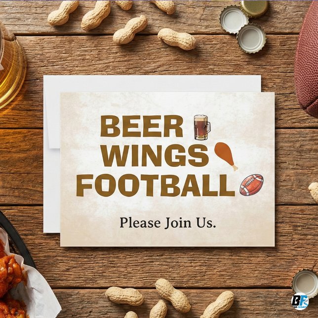 Beer Wings Football Rustic Game Day Party Invitation (Creator Uploaded)