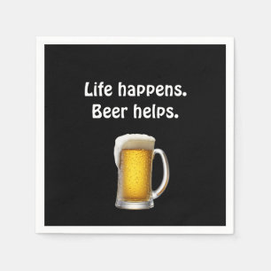 Beer with quote on black napkin