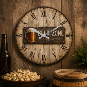 Beer Zone Rustic Bar Vintage Pub Large Clock
