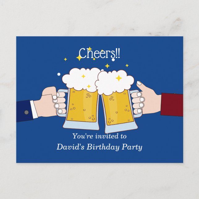 beers, cheers, adult birthday invitation postcard (Front)
