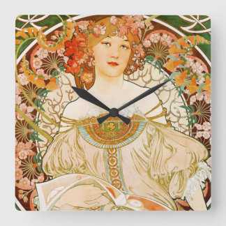 Beers of the Meuse Art Nouveau Clock by Mucha