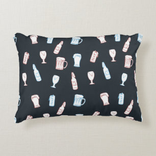 Beers Rustic Hand Drawn Whimsical Beer Man Cave Accent Pillow