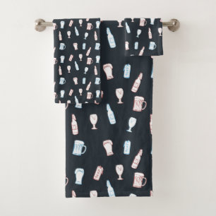 Beers Rustic Hand Drawn Whimsical Beer Man Cave Bath Towel Set