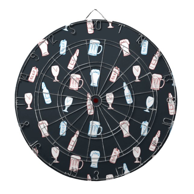 Beers Rustic Hand Drawn Whimsical Beer Man Cave Dartboard (Front)