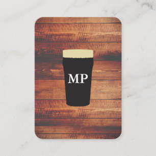 Beers Rustic Wood Square Element with Monogram Business Card
