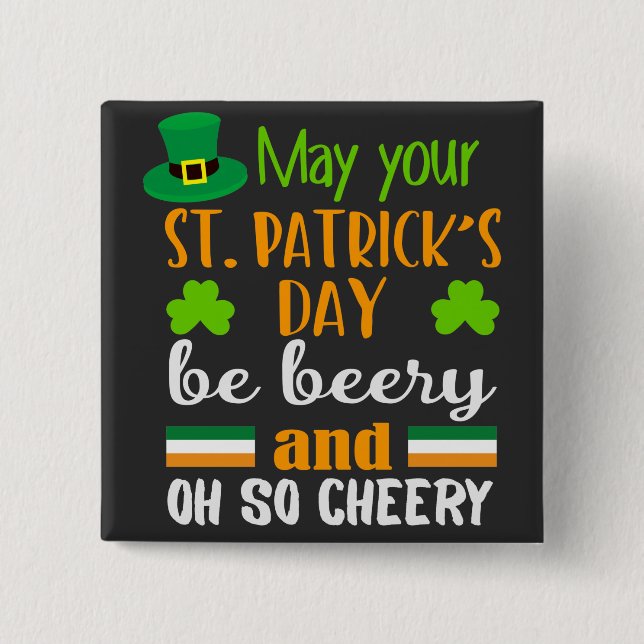 Beery Cheery St. Patrick's Day 2 Inch Square Button (Front)