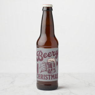 Beery Christmas Vintage Festive Party Guys Beer Bottle Label
