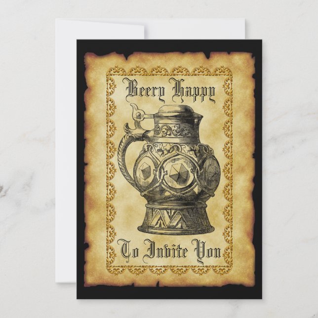 Beery Happy Beer Party Antique Medieval Vintage Invitation (Front)