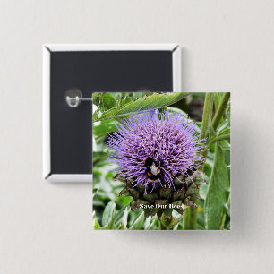 BEES  2 INCH SQUARE BUTTON