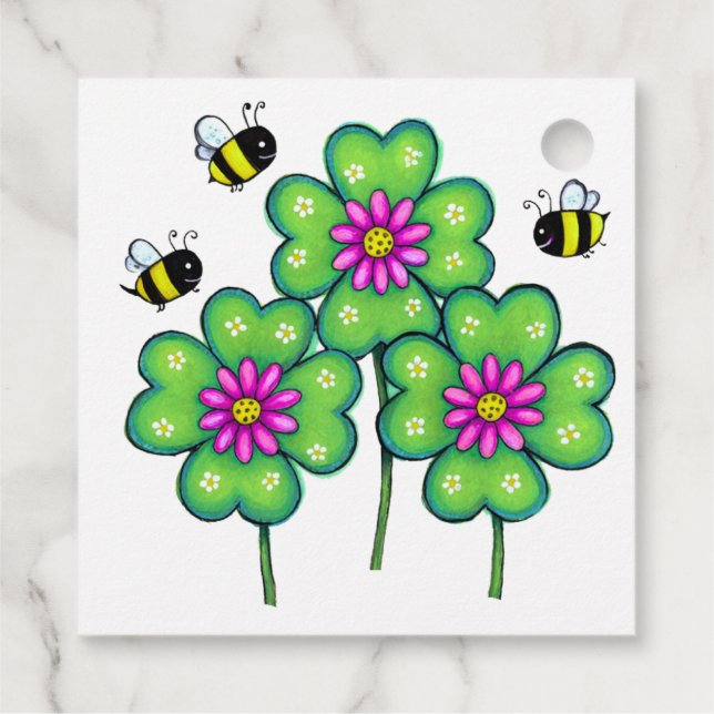 Bees and Bright Flowers Favour Tags (Back)