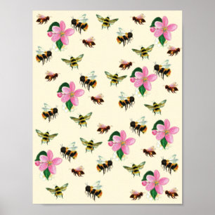 Bees and bumblebees & fruit blossoms poster