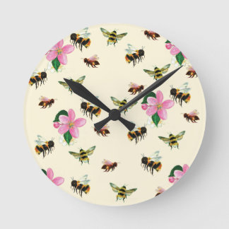 Bees and bumblebees & fruit blossoms  round clock