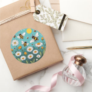 Bees and Daisies Classic Round Sticker