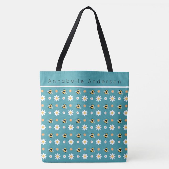 Bees and Daisies Personalize Tote Bag (Front)