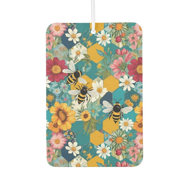 Bees and Florals Bee Flower Pattern Air Freshener (Front)