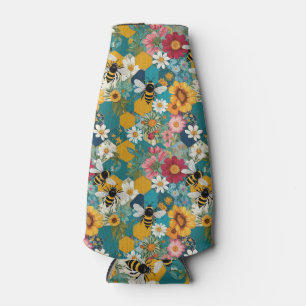 Bees and Florals Bee Flower Pattern Bottle Cooler
