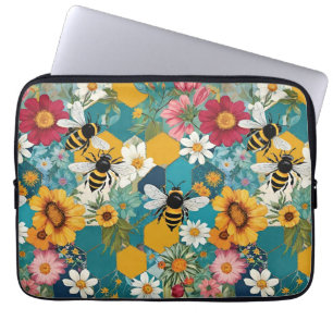 Bees and Florals Bee Flower Pattern Laptop Sleeve