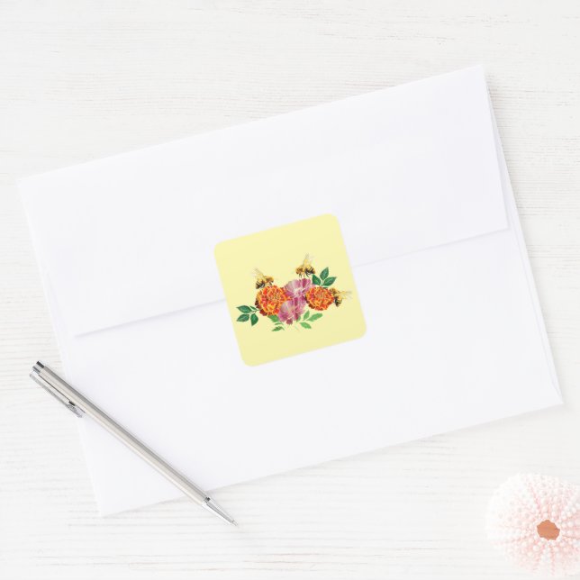 Bees and Flowers  Square Sticker (Envelope)