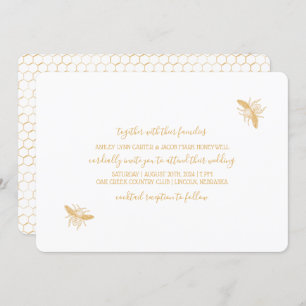 Bees and Golden Honeycomb Pattern Wedding 2 Invitation