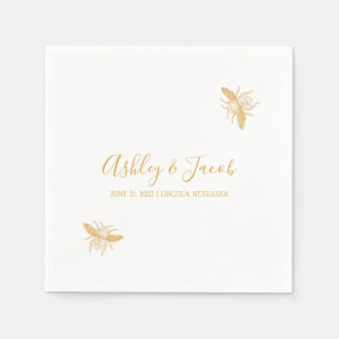 Bees and Golden Honeycomb Pattern Wedding Napkin