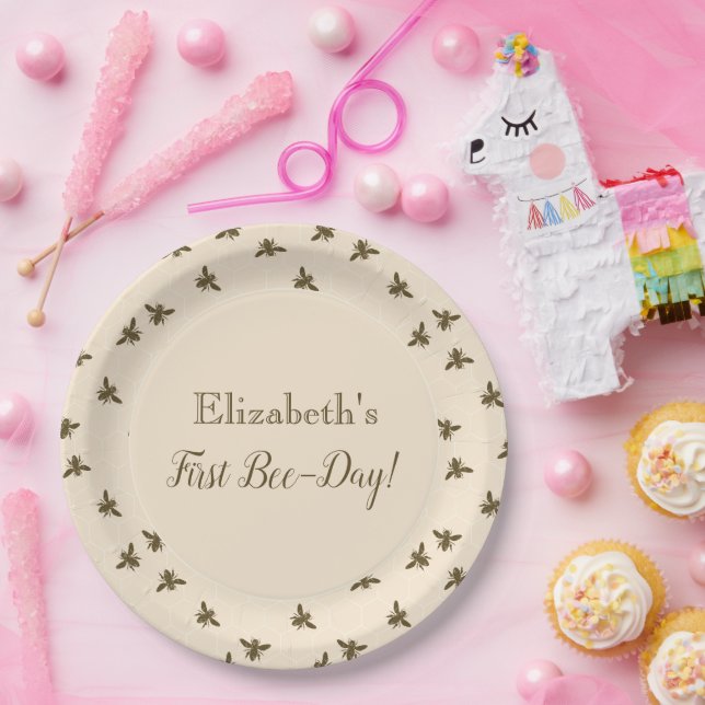 Bees and Honeycomb First Birthday Paper Plates (Party)