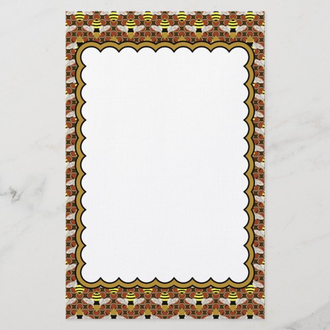 Bees and Honeycomb Pattern Stationery (Front)