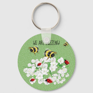 BEES and LadyBugs - Art by LeahG Save The Bees Keychain
