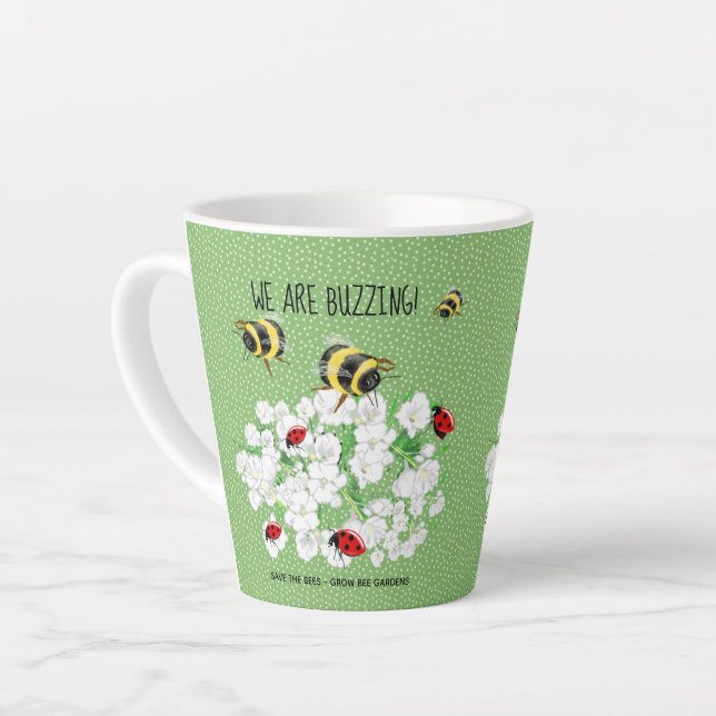 BEES and LadyBugs - Art by LeahG Save The Bees Latte Mug (Left Angle)