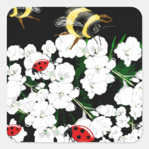 BEES and Ladybugs nature art Square Sticker