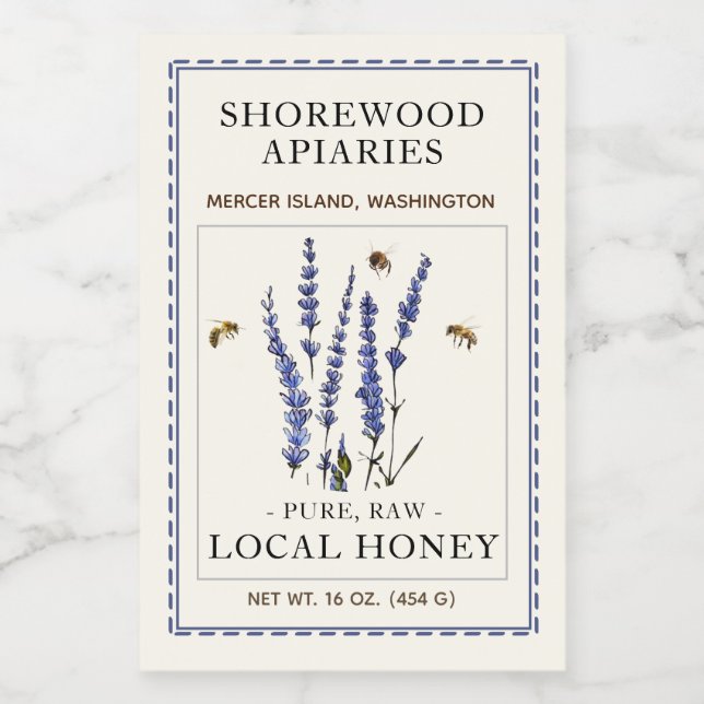 Bees and Lavender 2"x3" Honey Label (Single Label)