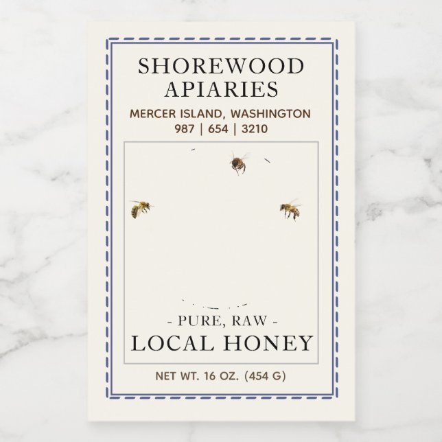 Bees and Lavender 2"x3" Honey Label with Phone # (Single Label)