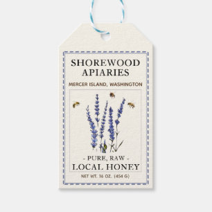 Bees and Lavender Honey Label Blue Dashed Border 