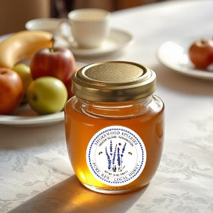 Bees and Lavender Honey Label with Dashed Border